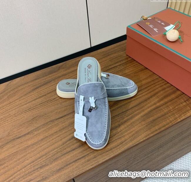 ​Luxury Classic Loro Piana Charms Walk Babouche Loafer in Suede LP061924 Grey/White 2025