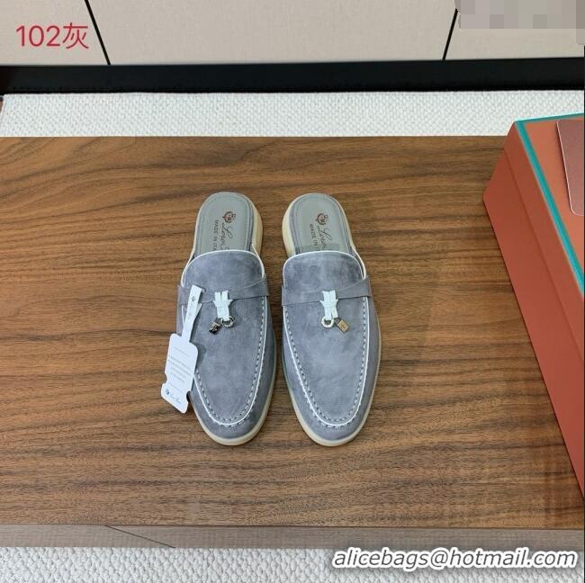 ​Luxury Classic Loro Piana Charms Walk Babouche Loafer in Suede LP061924 Grey/White 2025