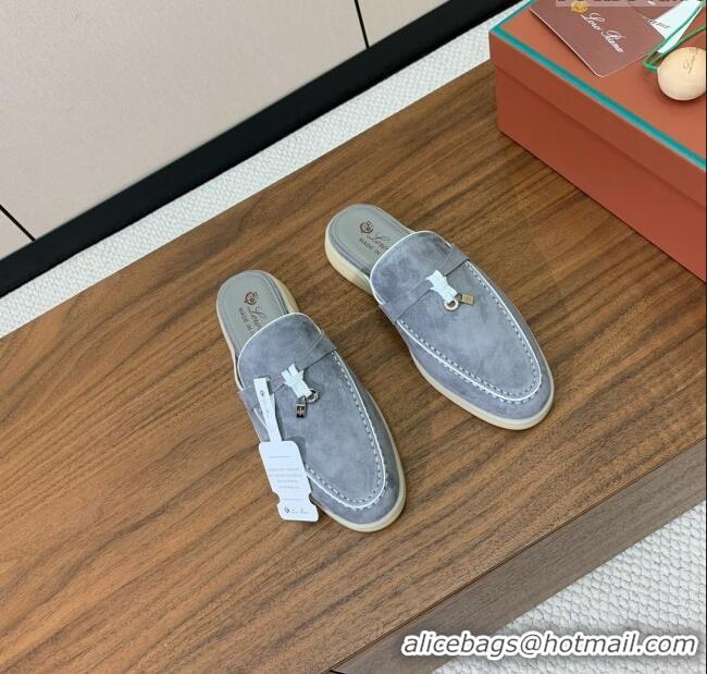 ​Luxury Classic Loro Piana Charms Walk Babouche Loafer in Suede LP061924 Grey/White 2025
