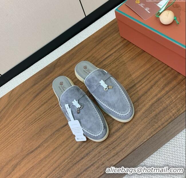 ​Luxury Classic Loro Piana Charms Walk Babouche Loafer in Suede LP061924 Grey/White 2025