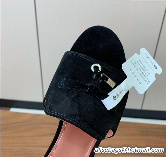 ​Good Looking Loro Piana Summer Charms Sandal 5.5cm Heel in Suede LP62002 Black 2025