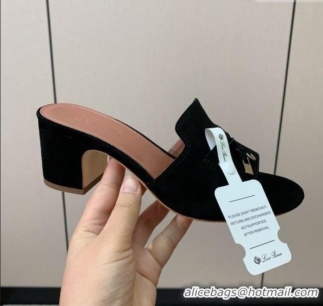 ​Good Looking Loro Piana Summer Charms Sandal 5.5cm Heel in Suede LP62002 Black 2025