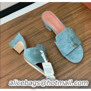 Loro Piana Summer Charms Sandal 5.5cm Heel in Suede LP62003 Green Grey 2025