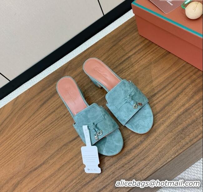 Loro Piana Summer Charms Sandal 5.5cm Heel in Suede LP62003 Green Grey 2025