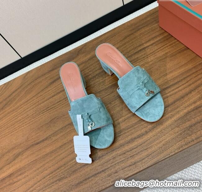Loro Piana Summer Charms Sandal 5.5cm Heel in Suede LP62003 Green Grey 2025