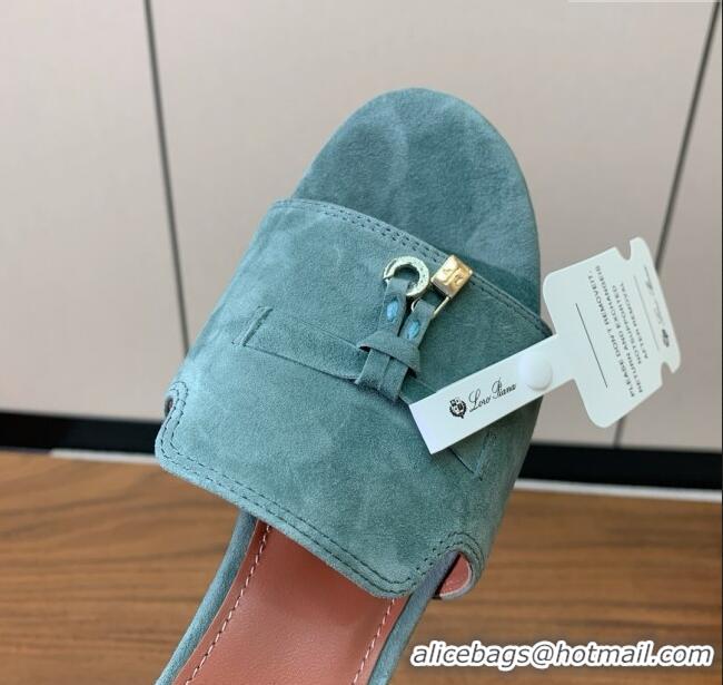 Loro Piana Summer Charms Sandal 5.5cm Heel in Suede LP62003 Green Grey 2025