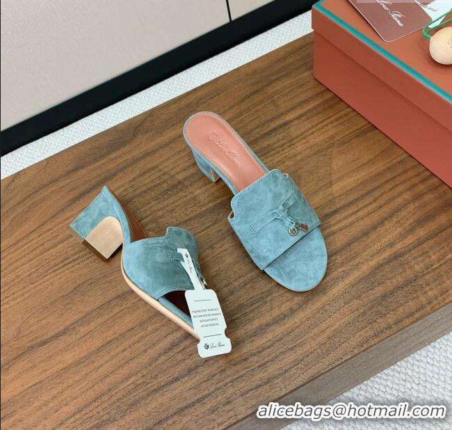 Loro Piana Summer Charms Sandal 5.5cm Heel in Suede LP62003 Green Grey 2025