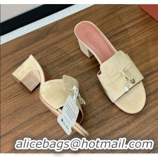 Luxury Classic Loro Piana Summer Charms Sandal 5.5cm Heel in Suede LP62004 Beige 2025
