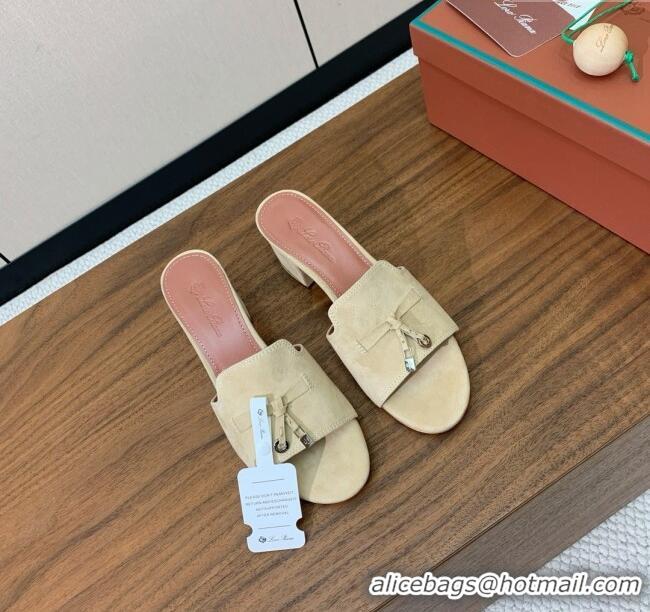 Luxury Classic Loro Piana Summer Charms Sandal 5.5cm Heel in Suede LP62004 Beige 2025