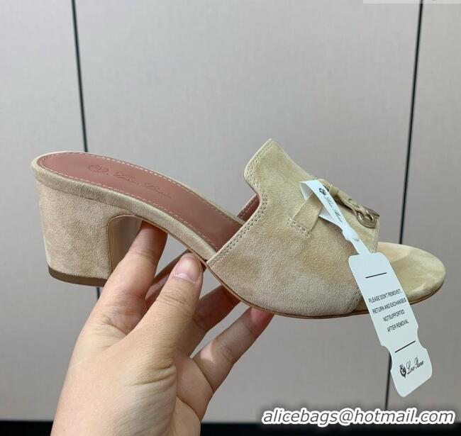 Luxury Classic Loro Piana Summer Charms Sandal 5.5cm Heel in Suede LP62004 Beige 2025