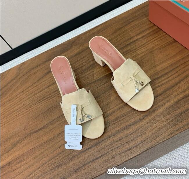 Luxury Classic Loro Piana Summer Charms Sandal 5.5cm Heel in Suede LP62004 Beige 2025