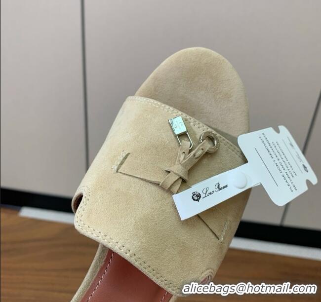 Luxury Classic Loro Piana Summer Charms Sandal 5.5cm Heel in Suede LP62004 Beige 2025