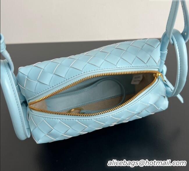 Grade Cheap Bottega Veneta Small Loop Cross-Body Bag in Intrecciato Leather 796615 Zenith Blue 2025