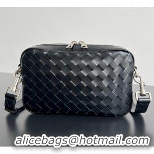 Top Grade Bottega Veneta Men's Small Camera Bag in Intrecciato Leather 755923 Black 2025