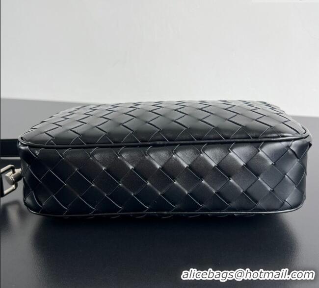 Top Grade Bottega Veneta Men's Small Camera Bag in Intrecciato Leather 755923 Black 2025