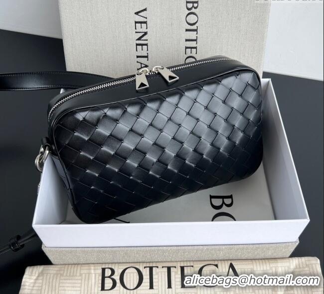 Top Grade Bottega Veneta Men's Small Camera Bag in Intrecciato Leather 755923 Black 2025