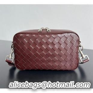 Top Grade Bottega Veneta Men's Small Camera Bag in Intrecciato Leather 755923 Madder Brown 2025