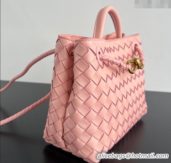 Buy Grade Bottega Veneta Small Andiamo Top Handle Bag in Intrecciato Leather 743568 Rose Pink 2025