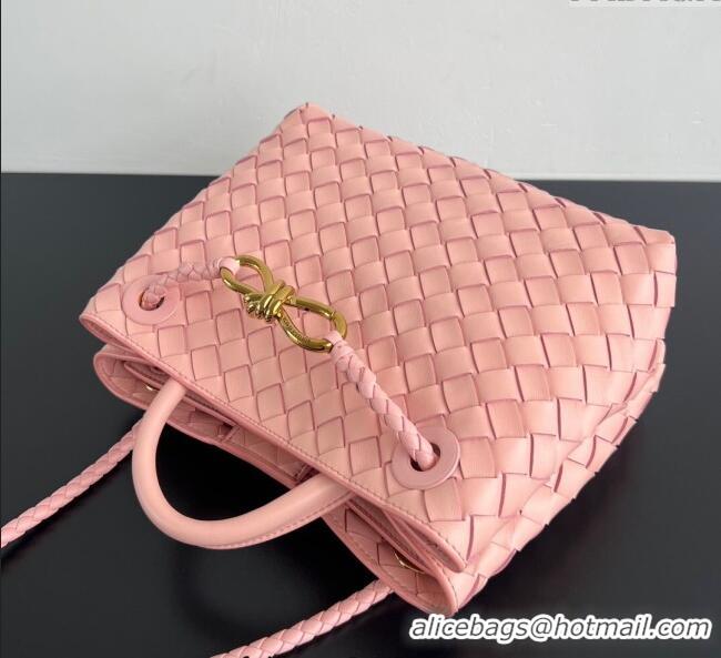 Buy Grade Bottega Veneta Small Andiamo Top Handle Bag in Intrecciato Leather 743568 Rose Pink 2025