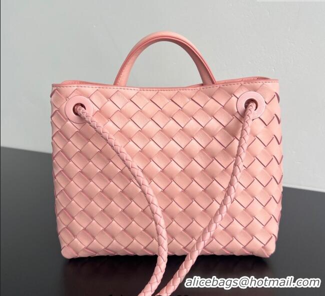 Buy Grade Bottega Veneta Small Andiamo Top Handle Bag in Intrecciato Leather 743568 Rose Pink 2025