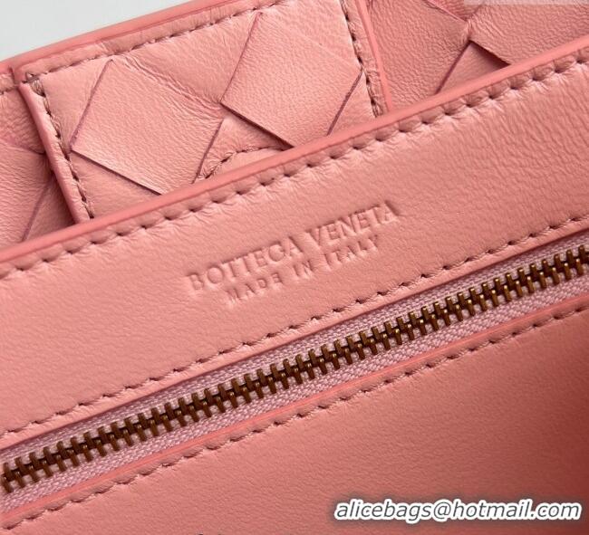 Buy Grade Bottega Veneta Small Andiamo Top Handle Bag in Intrecciato Leather 743568 Rose Pink 2025