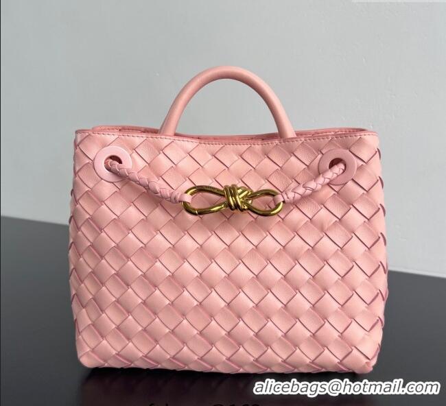 Buy Grade Bottega Veneta Small Andiamo Top Handle Bag in Intrecciato Leather 743568 Rose Pink 2025