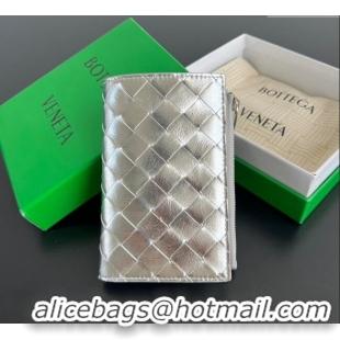 Shop Grade Bottega Veneta Medium Bi-Fold Wallet in Intrecciato Leather 667468 Silver 2025