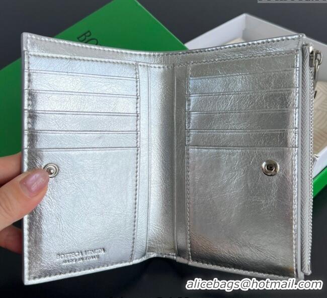 Shop Grade Bottega Veneta Medium Bi-Fold Wallet in Intrecciato Leather 667468 Silver 2025
