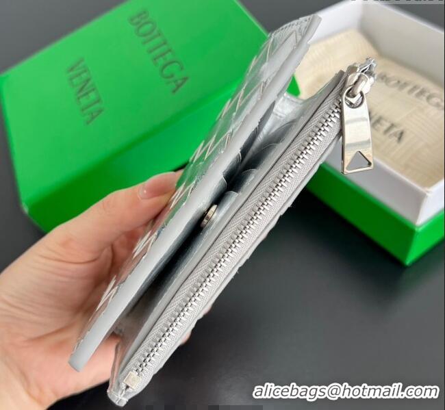 Shop Grade Bottega Veneta Medium Bi-Fold Wallet in Intrecciato Leather 667468 Silver 2025