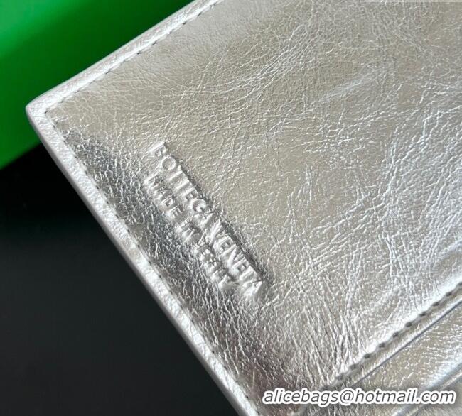 Shop Grade Bottega Veneta Medium Bi-Fold Wallet in Intrecciato Leather 667468 Silver 2025