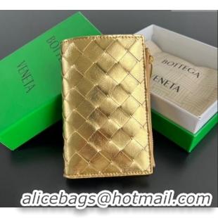 Best Product Bottega Veneta Medium Bi-Fold Wallet in Intrecciato Leather 667468 Gold 2025