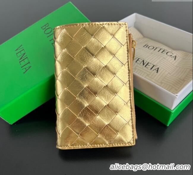 Best Product Bottega Veneta Medium Bi-Fold Wallet in Intrecciato Leather 667468 Gold 2025