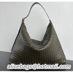 Grade Quality Bottega Veneta Mens Large Traveler Hobo Bag in Intrecciato Leather 806976 Dark Khaki 2025