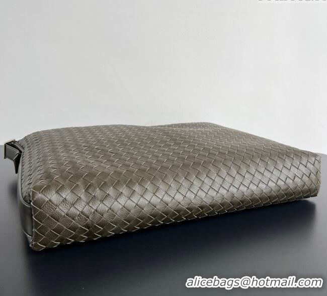 Grade Quality Bottega Veneta Mens Large Traveler Hobo Bag in Intrecciato Leather 806976 Dark Khaki 2025