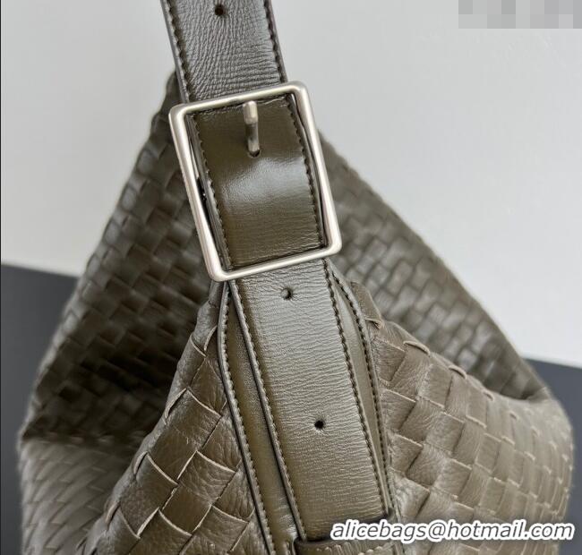 Grade Quality Bottega Veneta Mens Large Traveler Hobo Bag in Intrecciato Leather 806976 Dark Khaki 2025