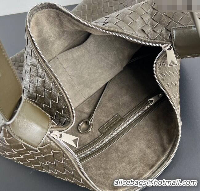Grade Quality Bottega Veneta Mens Large Traveler Hobo Bag in Intrecciato Leather 806976 Dark Khaki 2025