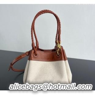 Market Sells Bottega Veneta Small Parachute Shoulder Bag in Canvas and Leather 796569  Natural White/Lightwood Brown 202