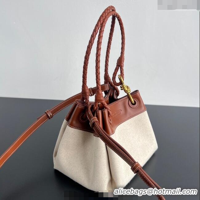 Market Sells Bottega Veneta Small Parachute Shoulder Bag in Canvas and Leather 796569  Natural White/Lightwood Brown 202