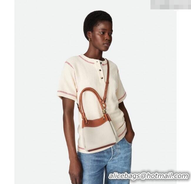 Market Sells Bottega Veneta Small Parachute Shoulder Bag in Canvas and Leather 796569  Natural White/Lightwood Brown 202