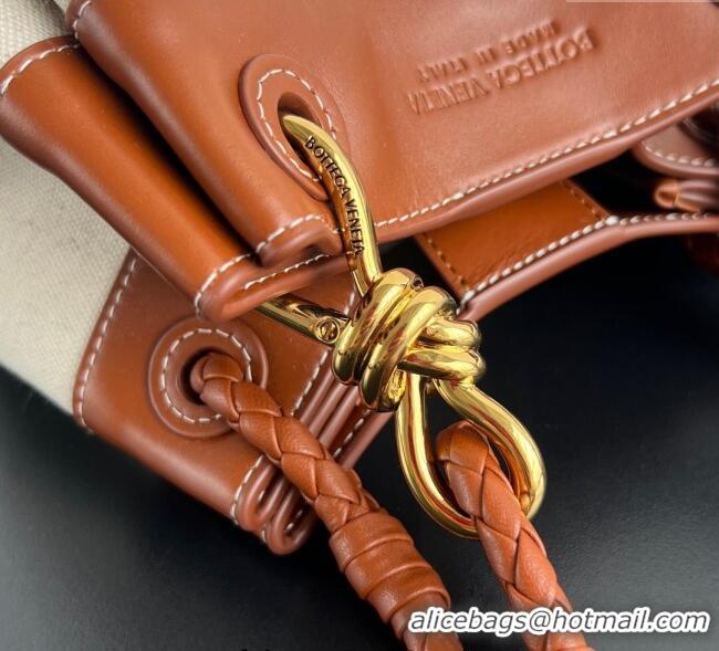 Market Sells Bottega Veneta Small Parachute Shoulder Bag in Canvas and Leather 796569  Natural White/Lightwood Brown 202