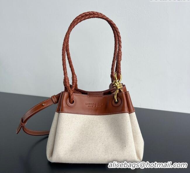 Market Sells Bottega Veneta Small Parachute Shoulder Bag in Canvas and Leather 796569  Natural White/Lightwood Brown 202