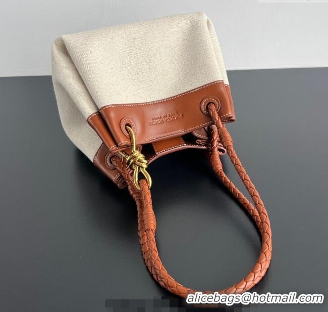 Market Sells Bottega Veneta Small Parachute Shoulder Bag in Canvas and Leather 796569  Natural White/Lightwood Brown 202