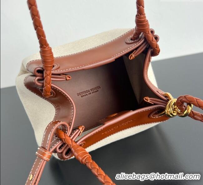 Market Sells Bottega Veneta Small Parachute Shoulder Bag in Canvas and Leather 796569  Natural White/Lightwood Brown 202