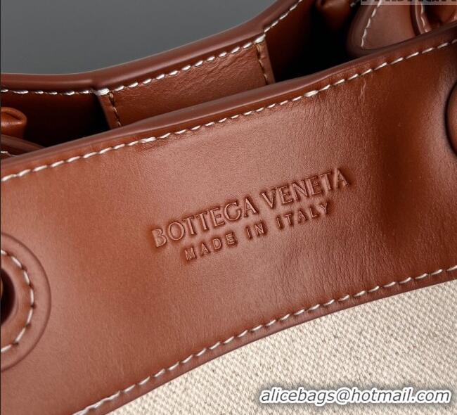 Market Sells Bottega Veneta Small Parachute Shoulder Bag in Canvas and Leather 796569  Natural White/Lightwood Brown 202