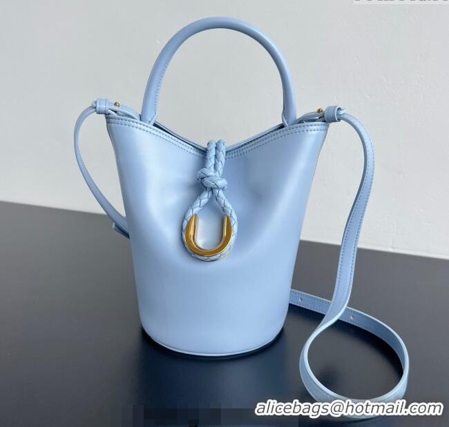 Luxury Cheap Bottega Veneta Small Liberta Bucket Bag in Smooth Leather 815244 Lunar Blue 2025