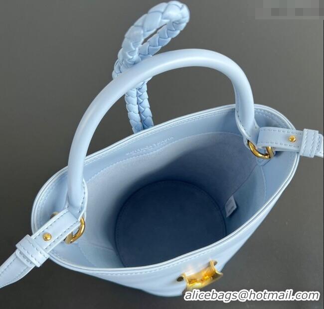 Luxury Cheap Bottega Veneta Small Liberta Bucket Bag in Smooth Leather 815244 Lunar Blue 2025
