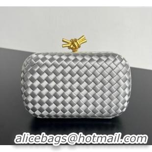 Buy New Cheap Bottega Veneta Classic Knot Clutch in Intreccio Satin BV062501 Silver 2025