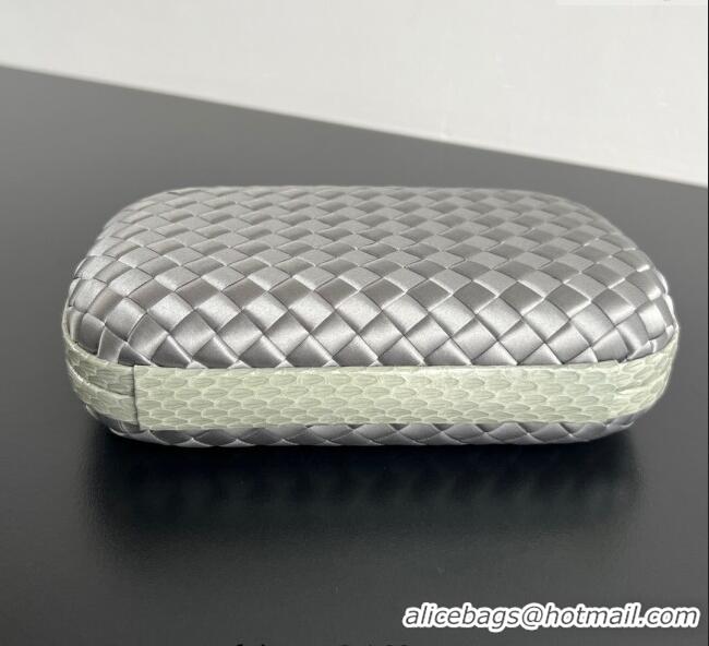 Buy New Cheap Bottega Veneta Classic Knot Clutch in Intreccio Satin BV062501 Silver 2025