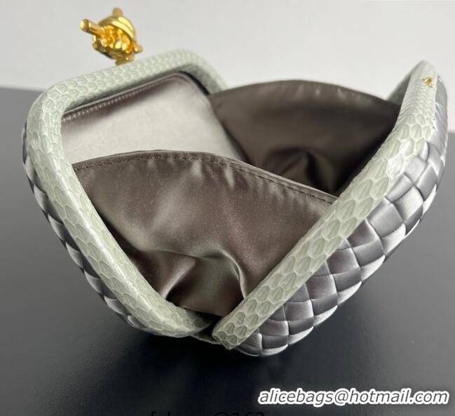 Buy New Cheap Bottega Veneta Classic Knot Clutch in Intreccio Satin BV062501 Silver 2025