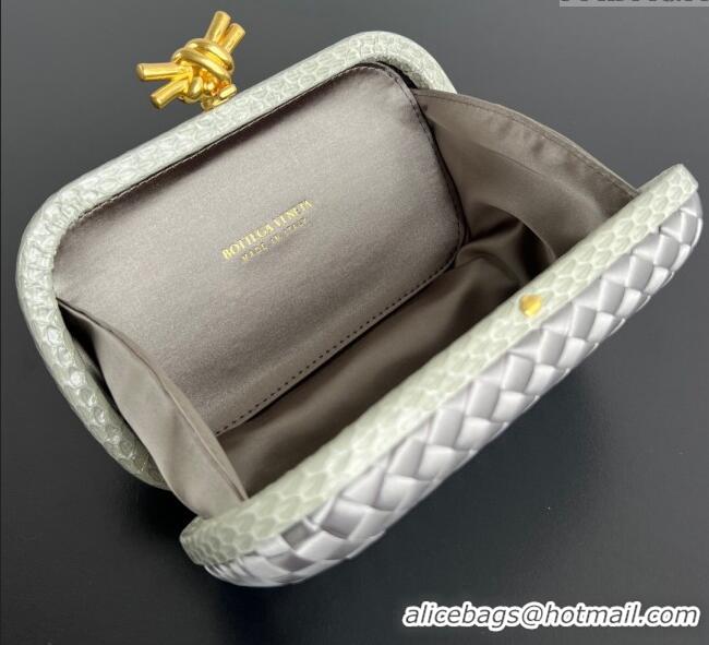 Buy New Cheap Bottega Veneta Classic Knot Clutch in Intreccio Satin BV062501 Silver 2025